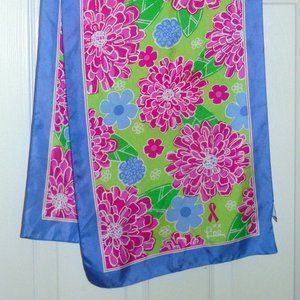 SOLD   2005 Lilly Pulitzer SILK Scarf Mums Pink Green Blue Breast Cancer Aware